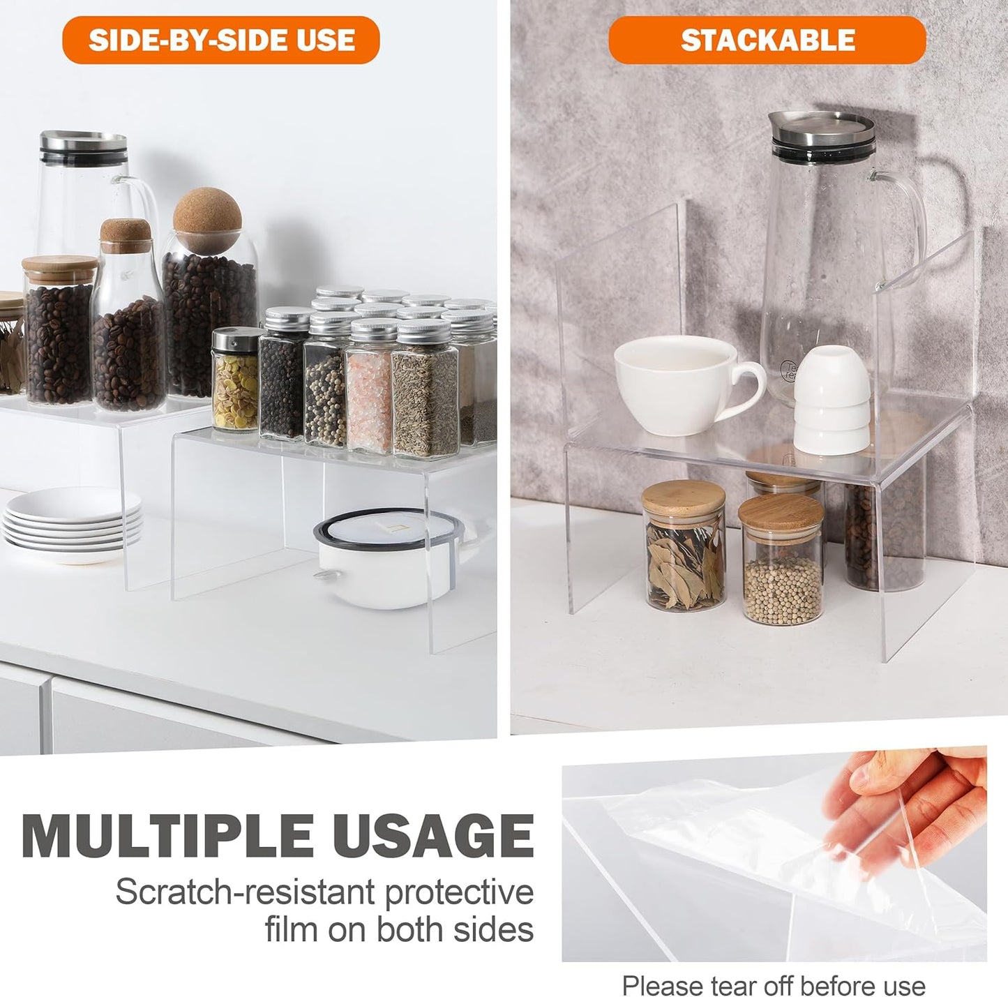 Acrylic Cabinet Organizer, Shelf Organizer, Set of 2 Spice Organization for Cabinet, Spice Rack