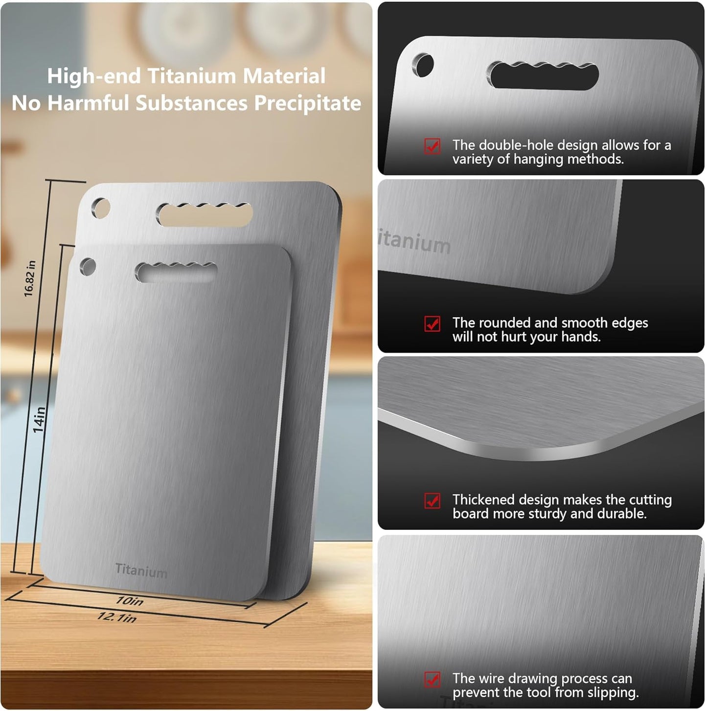 Titanium Cutting Board Ultra-Lightweight,Non-Toxic,Food-Grade Pure Titanium Cutting Boards for