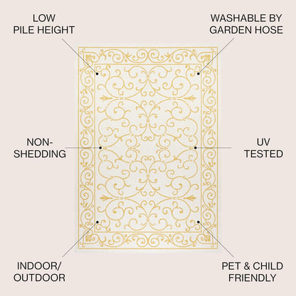 JONATHAN Y Vintage Filigree Indoor Outdoor Square Area Rug 5X5 Cream/Yellow, Charleston Textured