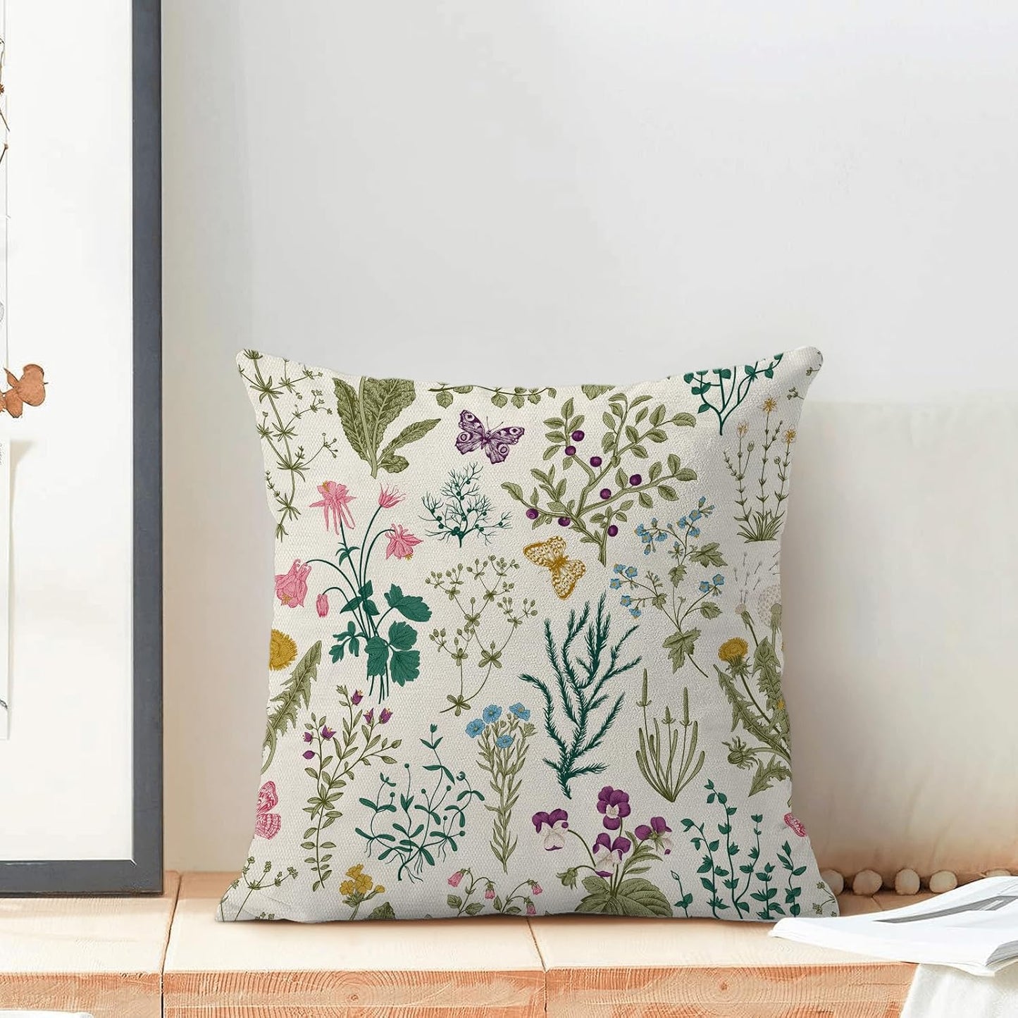 CXMEIFLY Spring Pillow Covers 20 x 20 Inch Set of 2 Vintage Sage Green Teal Wild Flowers Decor