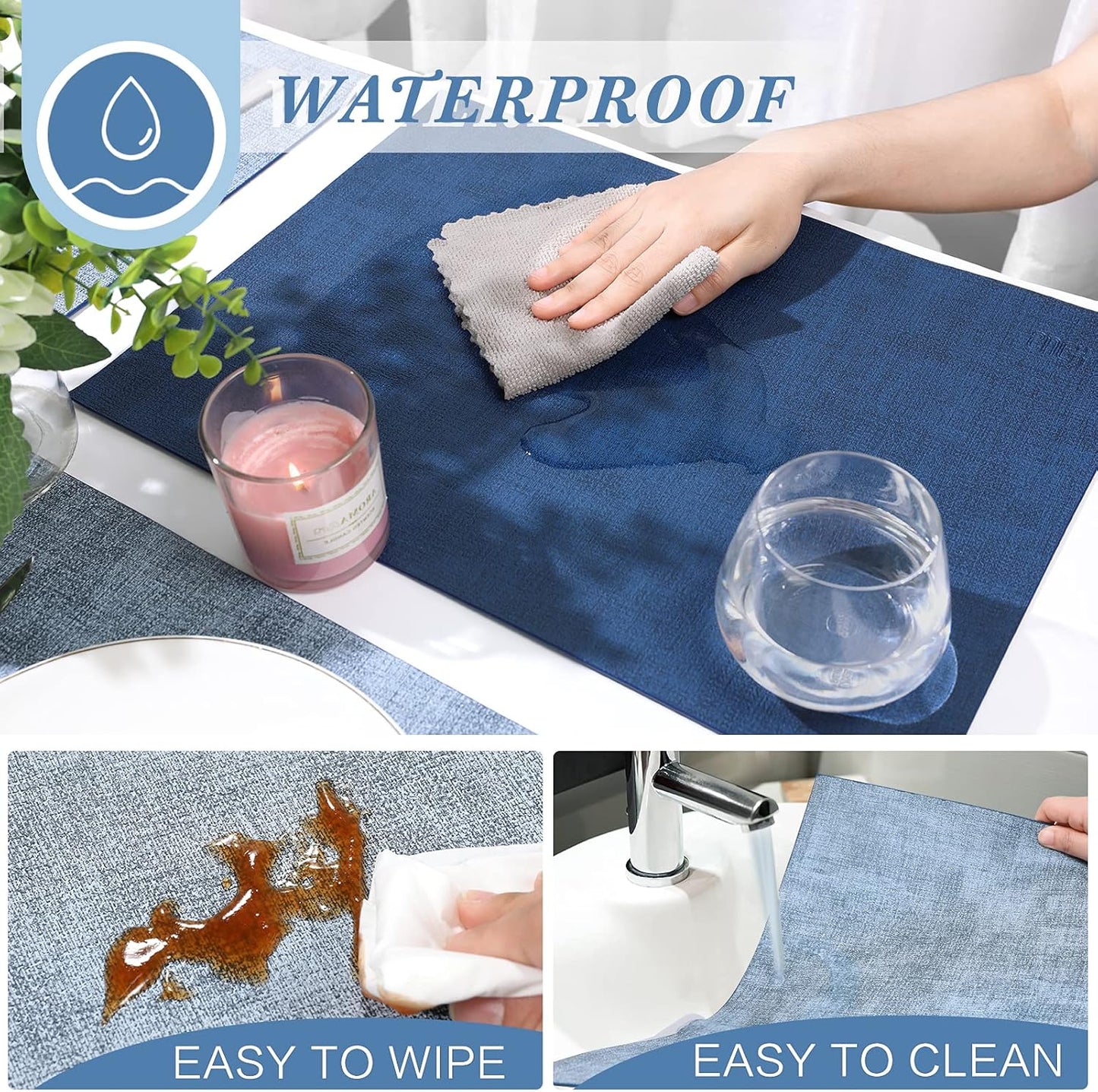 SUEH DESIGN Leather Placemats Set of 6 Reversible Table Mats Heat Resistant Waterproof No-Slip