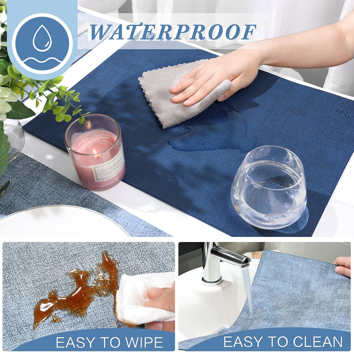 SUEH DESIGN Leather Placemats Set of 6 Reversible Table Mats Heat Resistant Waterproof No-Slip