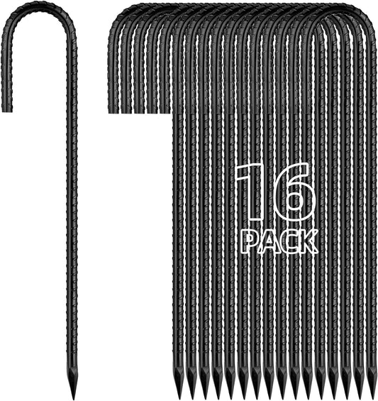 12 Inch Rebar Stakes J Hook Ground Stakes 16-Pack Heavy Duty Galvanized Chain Link Fence Stakes