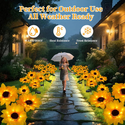 Outdoor Solar Garden Stake Lights,Upgraded LED Solar Powered Light with 3 Sunflower, Waterproof