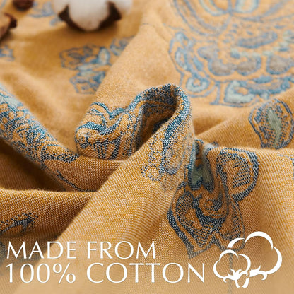 jinchan Boho 100% Cotton Muslin Queen Size 80x90 Inches Blanket Lightweight 4-Layer Quilted Soft