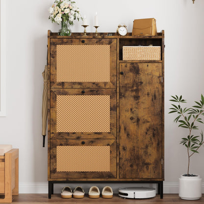 GarveeHome Shoe Cabinet Rattan with 3 Flip Drawers