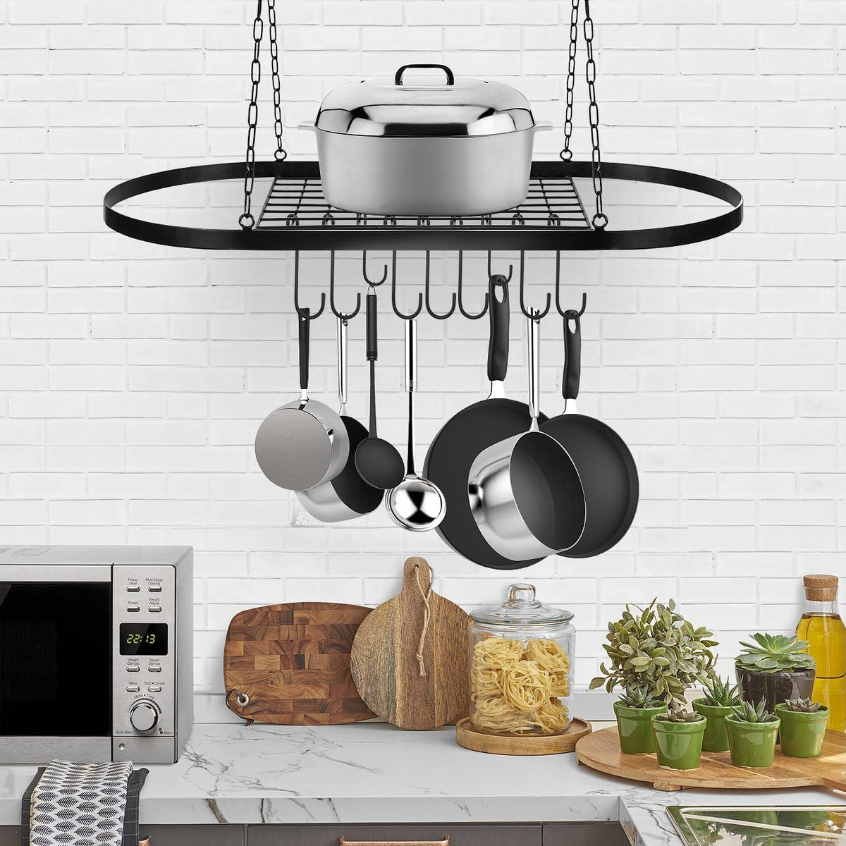 Sorbus® Pot and Pan Rack for Ceiling with Hooks — Decorative Oval Mounted Storage Rack