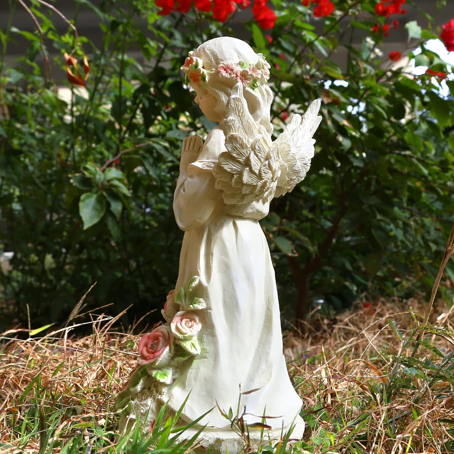 Garden Decor Angel Statue, Outdoor Patio Garden Sculptures & Statues, Solar Yard Decorations Lawn