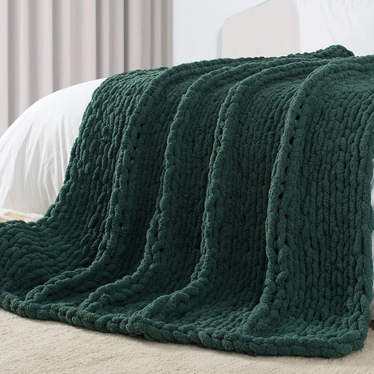 Carriediosa Chunky Knit Throw Blanket 60" X 80" Twin, 100% Hand Made Large Chenille Loop Yarn Soft