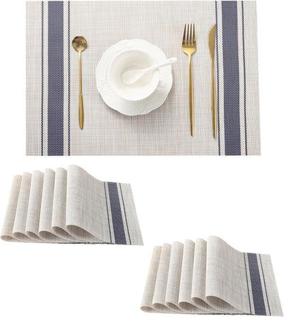Leetaltree Khaki-Blue Placemats, Heat Resistant Non-Slip Place mats for Dining Table, Washable