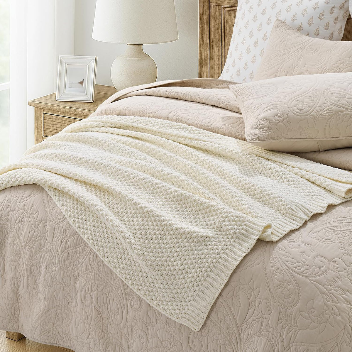 Chunky Chenille Knit Throw Blanket for Couch, Soft Luxurious Moss Stitch Blankets for Bed, Cozy