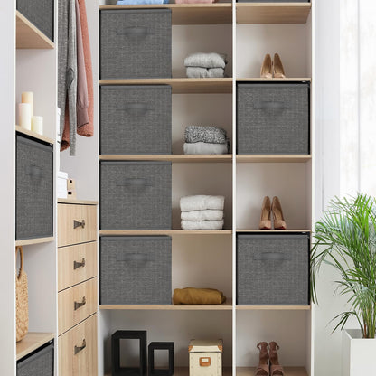 Nestl Foldable Fabric Storage Cubes with Handles - 6 Grey Closet Storage Bins, 11-Inch Cube Size