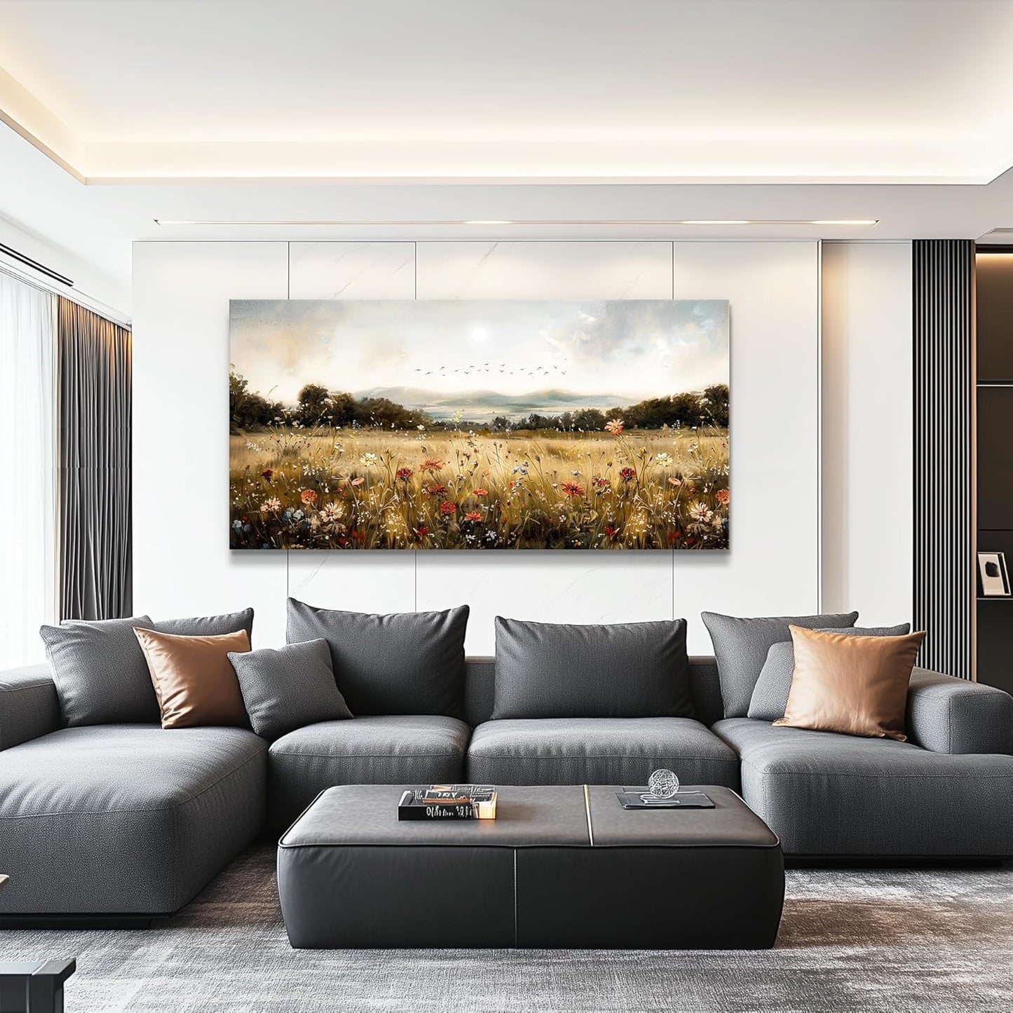 KELIYUAN Canvas Wall Art For Kitchen Dining Room Vintage Decor, Lawn Paintings With Flowers Wall