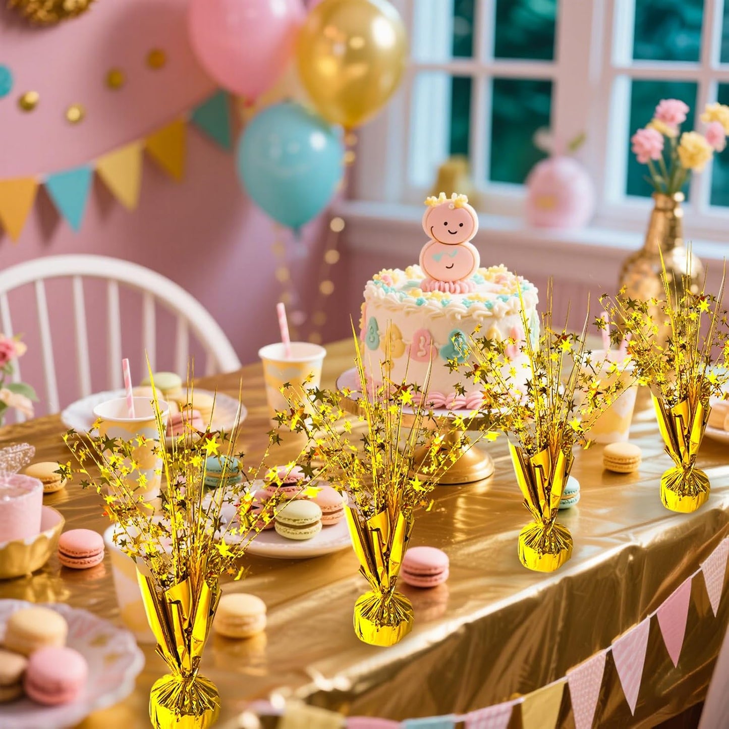 6 Pack Metallic Foil Spray Centerpiece Star Table Decoration Burst Table Centerpieces for Birthday