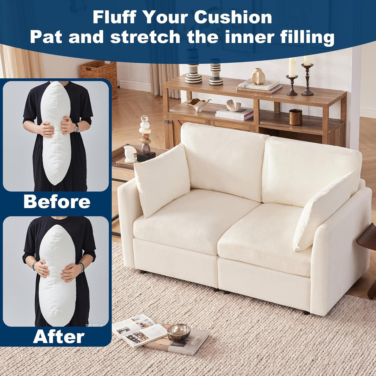 Tbfit 59" Loveseat Sofa, Chenille Small Sofa Couch, Love Seat with 2 Pillows for Small Space