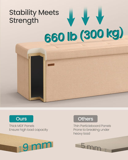 SONGMICS Mazie Collection - Storage Ottoman Bench, 43 Inches Folding Foot Rest Stool, End of Bed