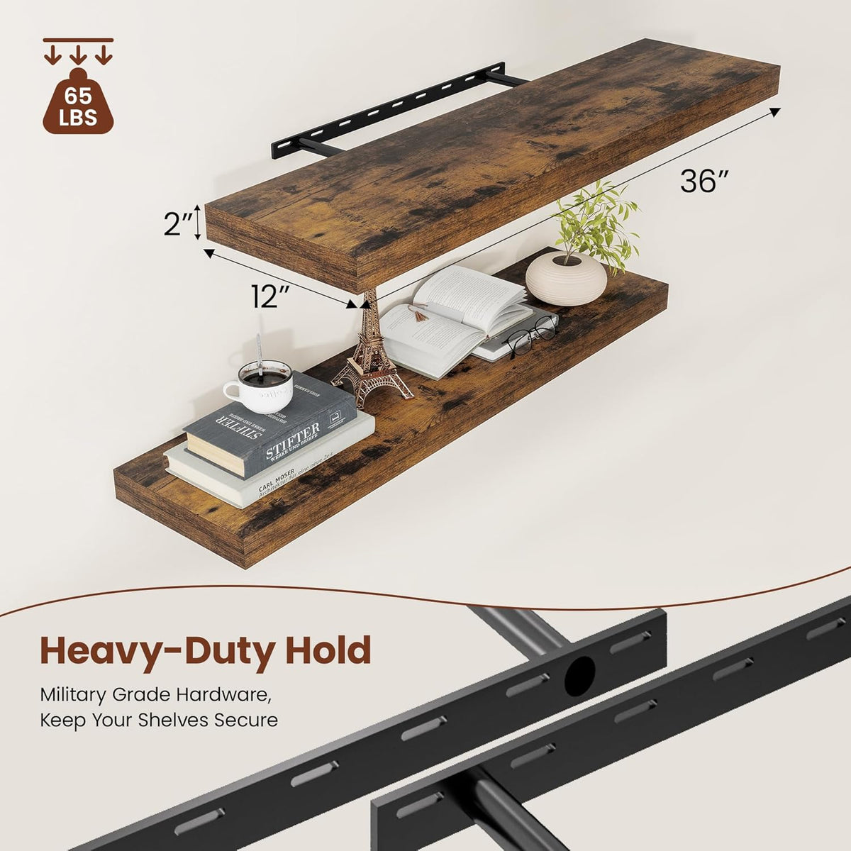 12" Deep Floating Shelves for Wall 36 Inches Long, Heavy Duty Wall Shelves for Bedroom Bathroom