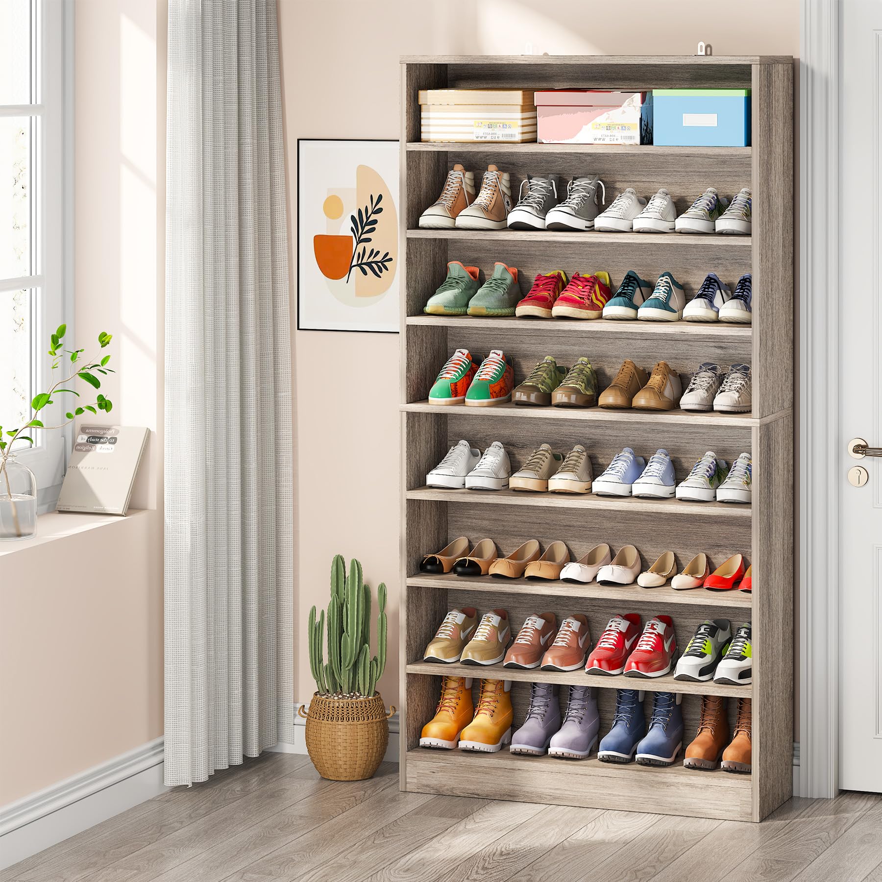 Tribesigns Tall Shoe Cabinet, 9 Tiers 40-45 Pairs Heavy Duty Wood Freestanding Shoe Storage