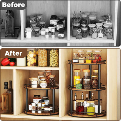 LAMU 12.2'' Wood Lazy Susan Turntable Organizer for Cabinet, 3 Tier Lazy Susan Spice Rack Organizer