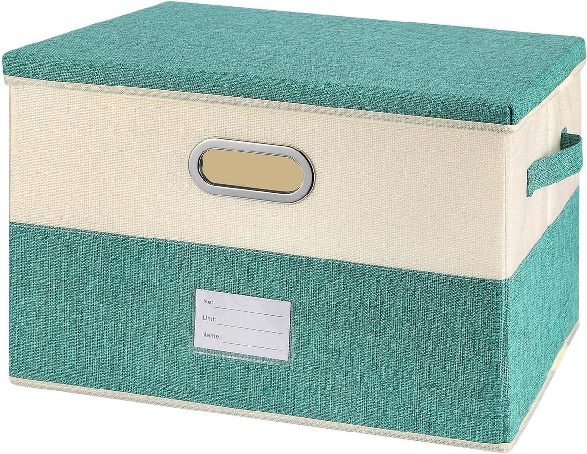Large Linen Fabric Foldable Storage Bins with Removable Lid and Handles, Washable Storage Box