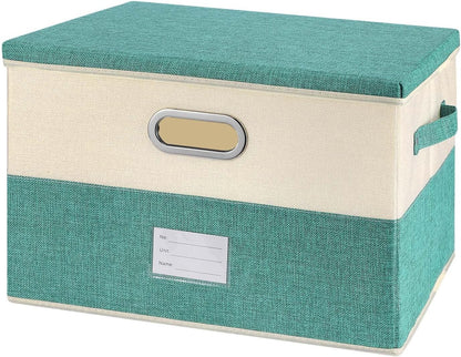 Large Linen Fabric Foldable Storage Bins with Removable Lid and Handles, Washable Storage Box