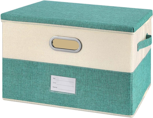 Large Linen Fabric Foldable Storage Bins with Removable Lid and Handles, Washable Storage Box