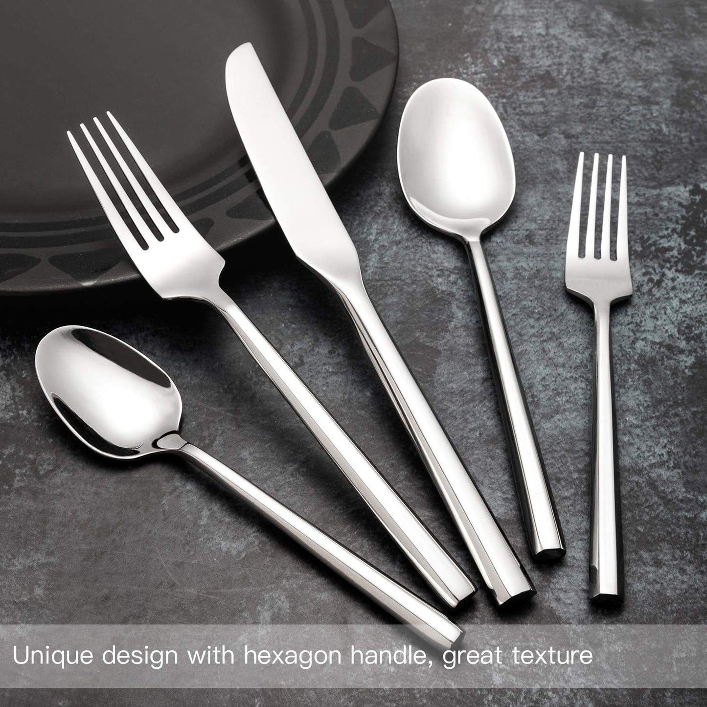 Silverware Set Flatware Set Stainless Steel Cutlery Set 20 Piece with Hexagon Handle Wedding Gift