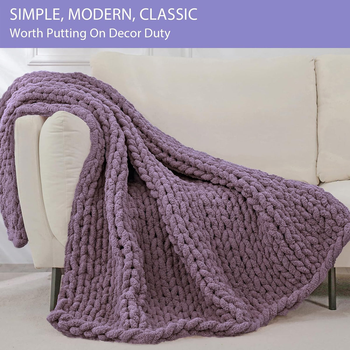 Bigacogo Chunky Knit Throw Blanket for Couch, 40x80 inches, 100% Hand Knitted with Thick Jumbo