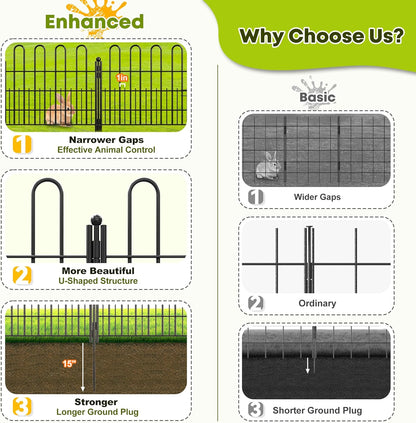 10 Panels Decorative Garden Fence with U-Shape and Latch Gate, 39.51 in(H) X 23.08 ft(L) Dog Fence