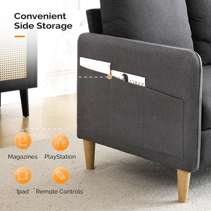 VINGLI 47" Small Couch, Dark Grey Linen Loveseat Sofa Mini Couch Mid Century Modern Decor Love Seat