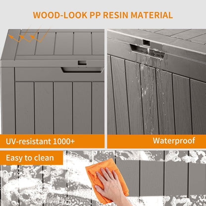 31 Gallon Resin Deck Box, Lockable Patio Outdoor Storage Box for Furniture, Garden Tools and Tools