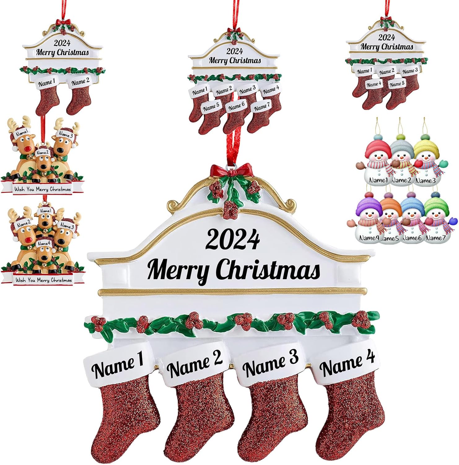 Personalized Christmas Ornaments Family of 2,3,4,5,6,7,8 Custom Christmas Stocking Ornaments with
