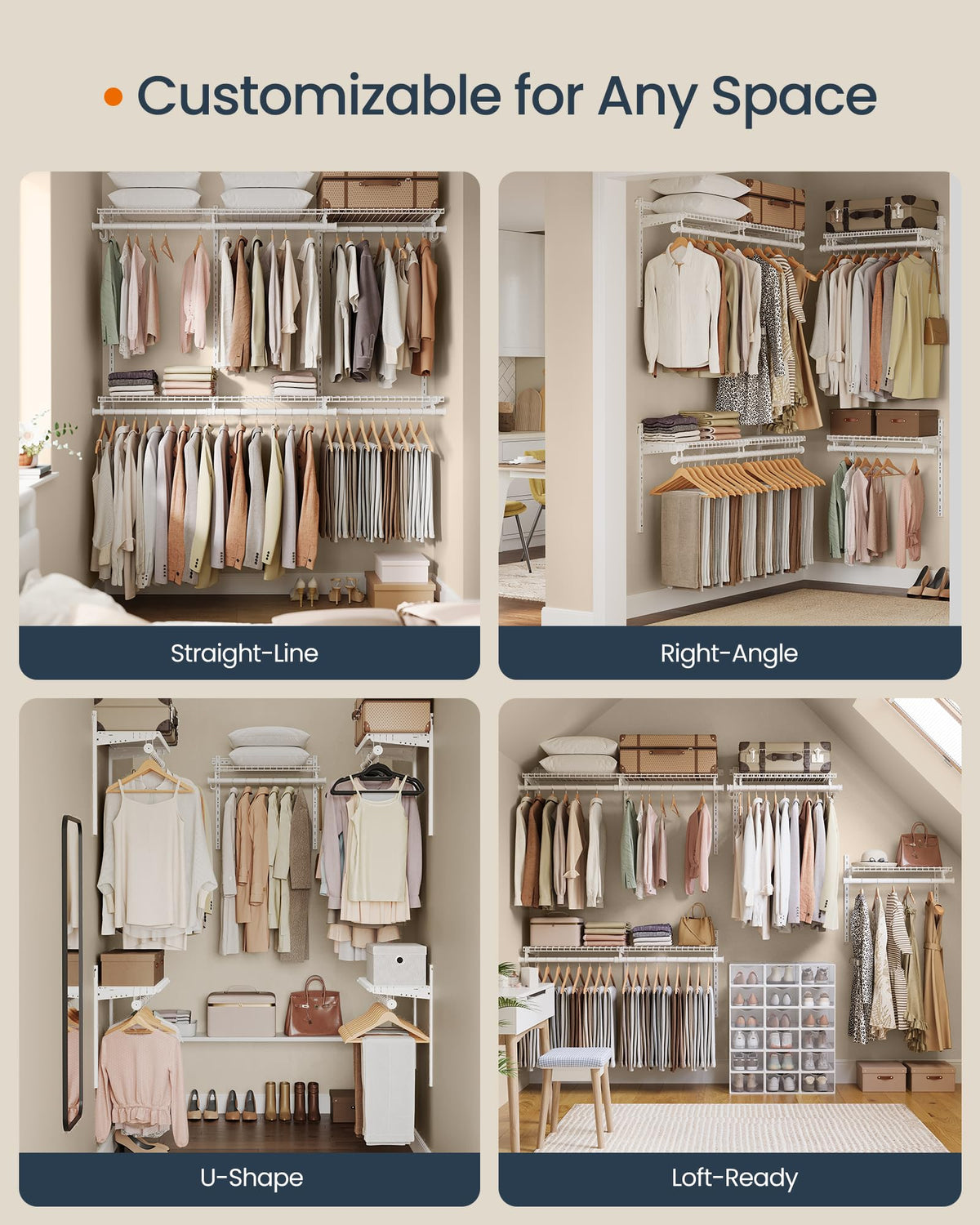 SONGMICS HOME Closet System, Closet Insert Organizer, 4-6 ft, Adjustable Metal Shelving Unit with 6