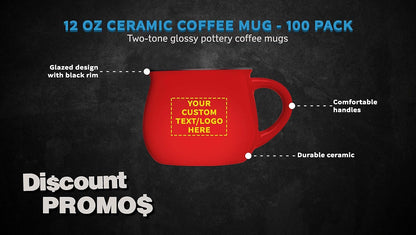 Custom Glazed Campfire Coffee Mugs 12 oz. Set of 100, Personalized Bulk Pack - Perfect for Coffee