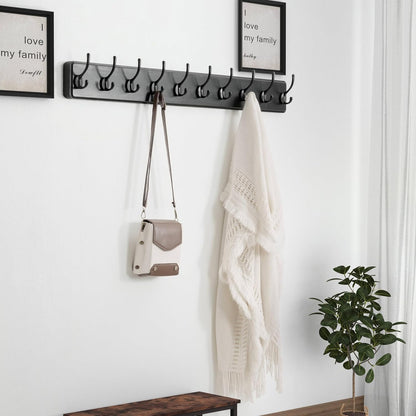 Dseap Wall Mounted Coat Rack: 38-1/4" Long, Patented, Heavy-Duty, 10-Double-Hooks Wooden Hanger