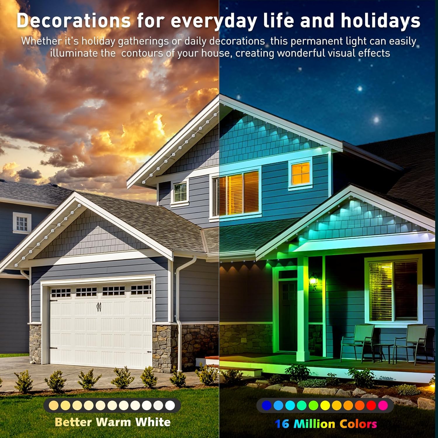 100ft Permanent Outdoor Lights,for House Roof, Christmas, Holiday, Party, Daily Lighting, IP67