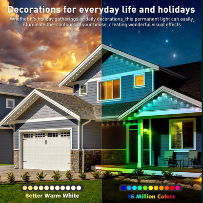 100ft Permanent Outdoor Lights,for House Roof, Christmas, Holiday, Party, Daily Lighting, IP67