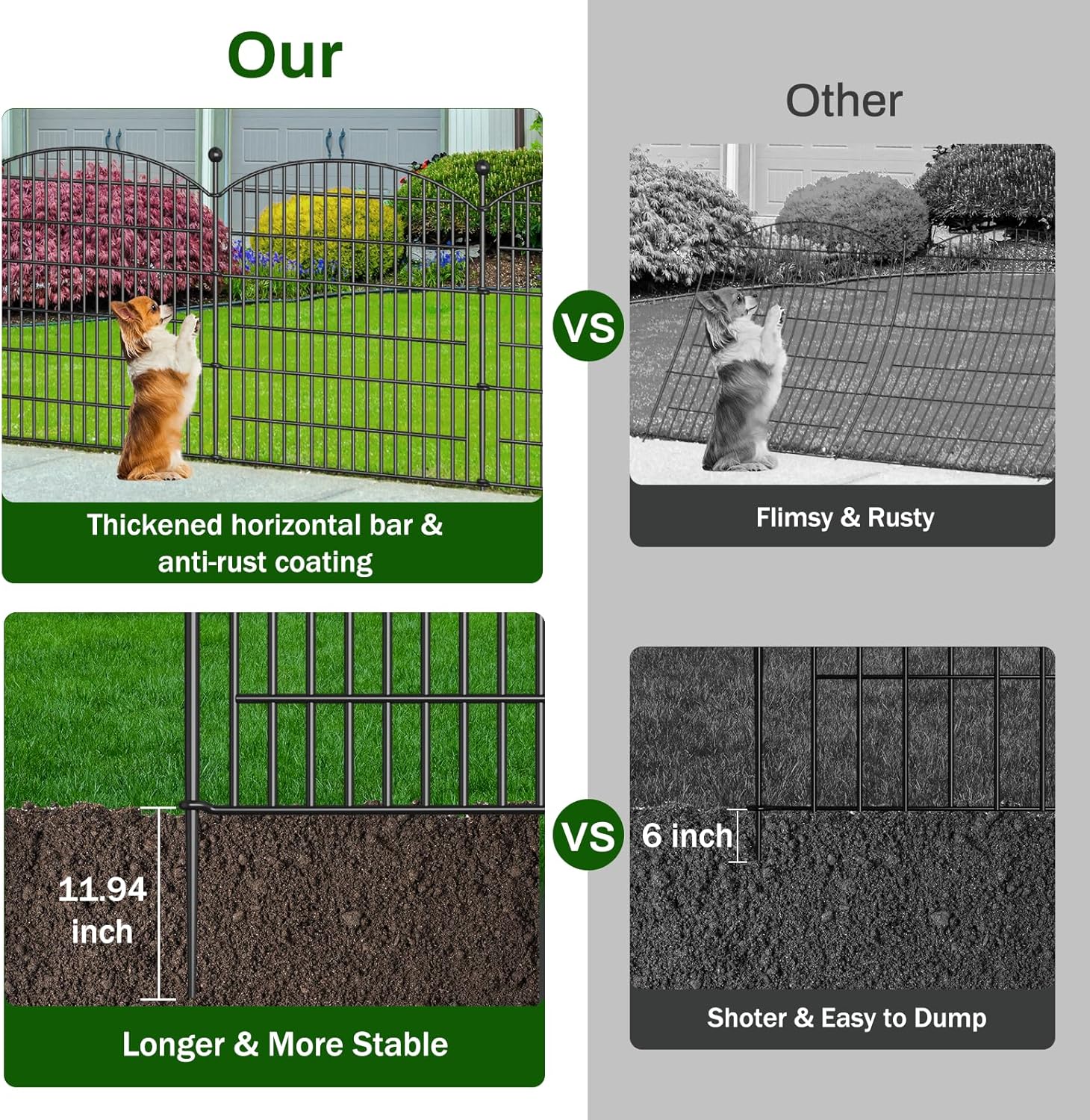 Decorative Garden Fence with Gate, 5 Panels - 32 in (H) x 11.8 ft (L) No Dig Dog Fence Outdoor for