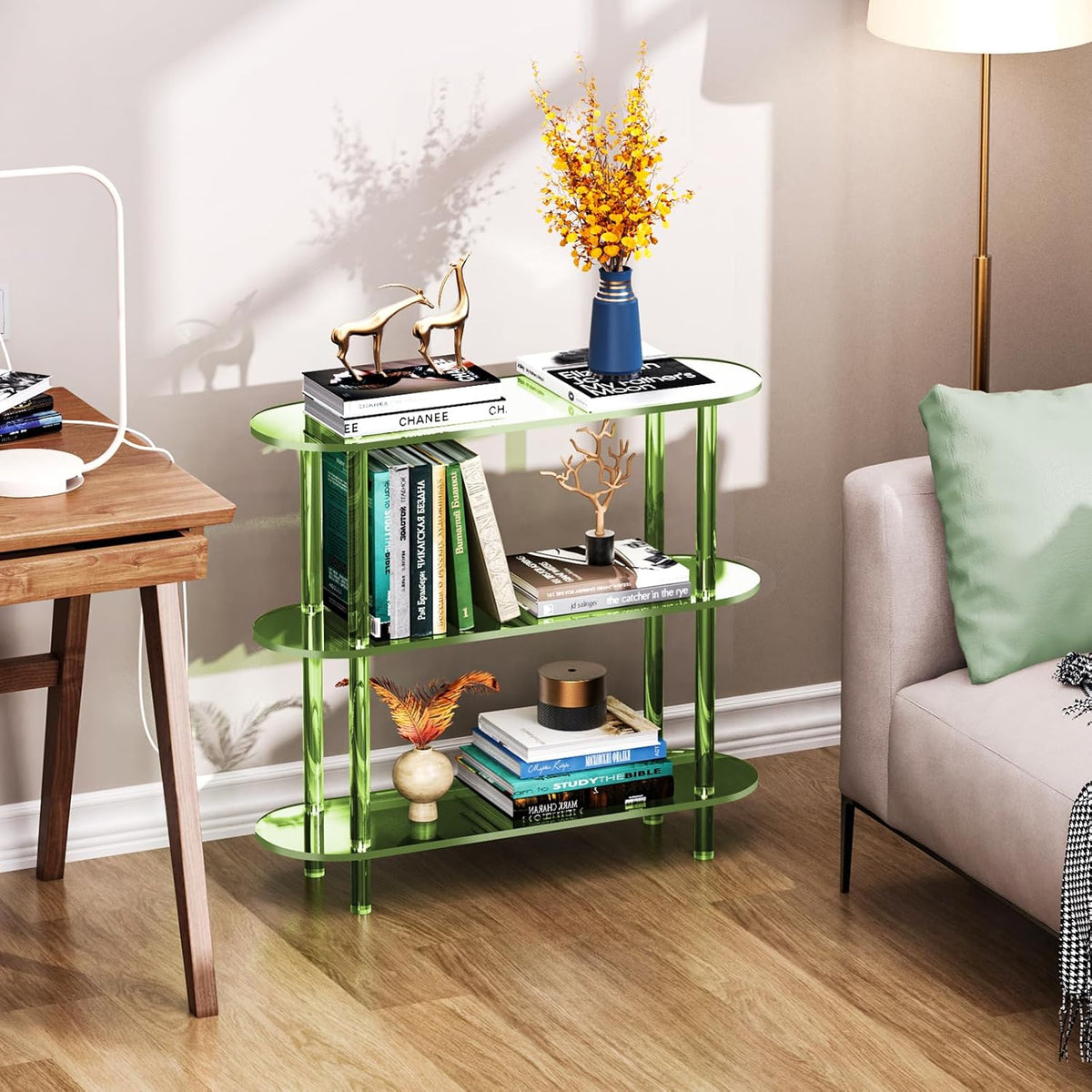 Clear Bookshelf, Acrylic Bookcase with Open Book Shelf Console Table for Entryway Office (3 Tier