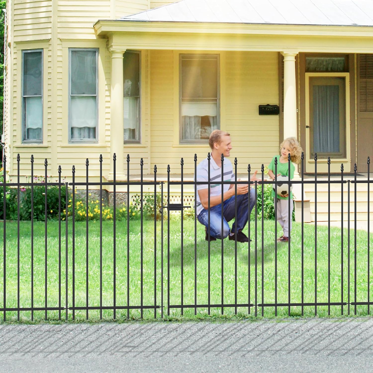 Metal Garden Fence with Gate 42 in H x 12 ft L, 1 Gate + 5 Panels Border Dog Fence Panels Animal