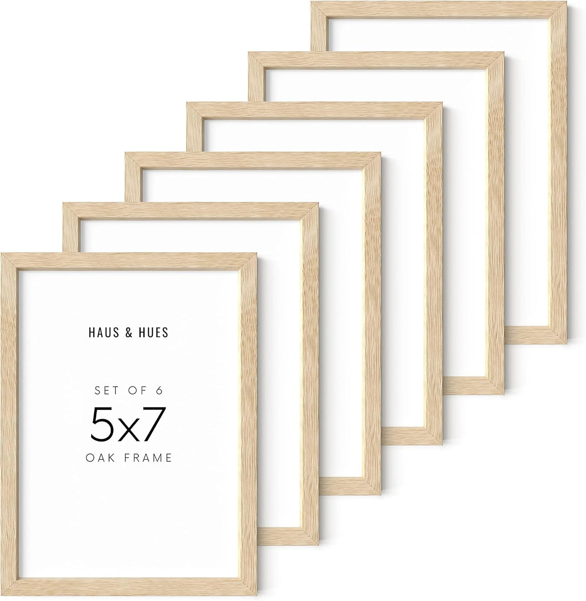 HAUS AND HUES Picture Frame, 5x7 inches, Beige Oak, Set of 6, Natural Wood Picture Frames for Wall