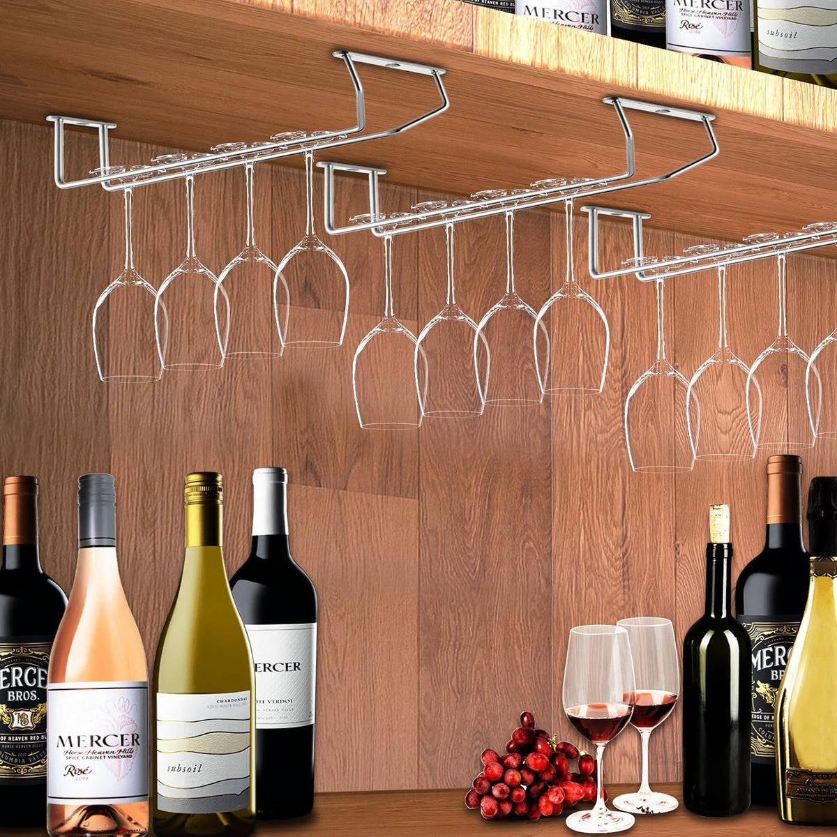 5 Pack Wine Glass Rack Stainless Steel Wine Glass Holder, 14inch Hanging Stemware Rack for Bar