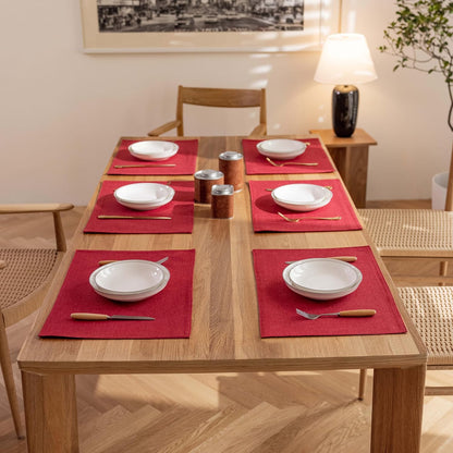 Demetex Christmas Placemats Set of 6 Red Linen Wipeable Place Mats Heat Resistant Cloth Placemats