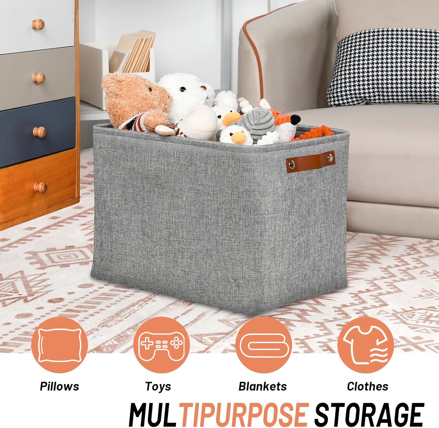 DULLEMELO Large Storage Baskets, 3 Pack Foldable Storage Baskets Bins for Colthes Organizer, Fabric
