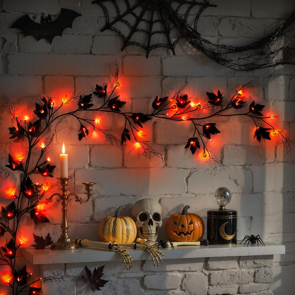 Halloween Lighted Willow Vine Twig Decoration, 6.56 FT Light up Garland Battery Operated with