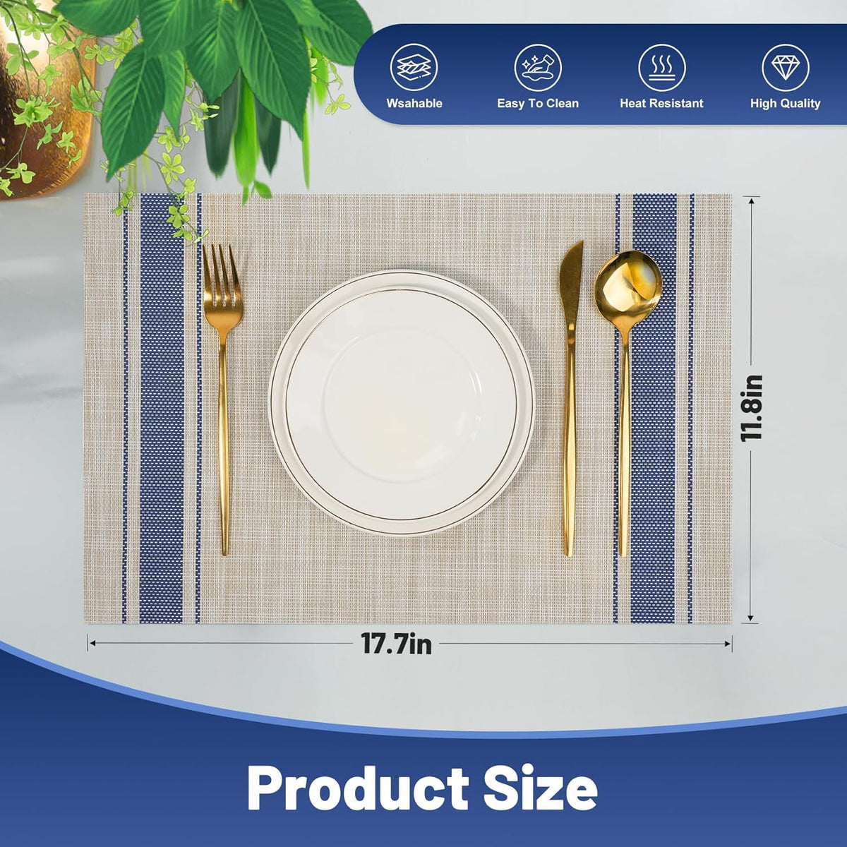 Placemats Set of 6，Non-Slip PVC Weave Table Mats Easy to Clean，Heat Resistant Place Mats for