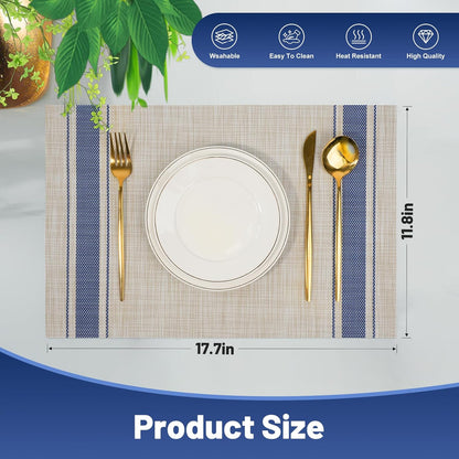 Placemats Set of 6，Non-Slip PVC Weave Table Mats Easy to Clean，Heat Resistant Place Mats for