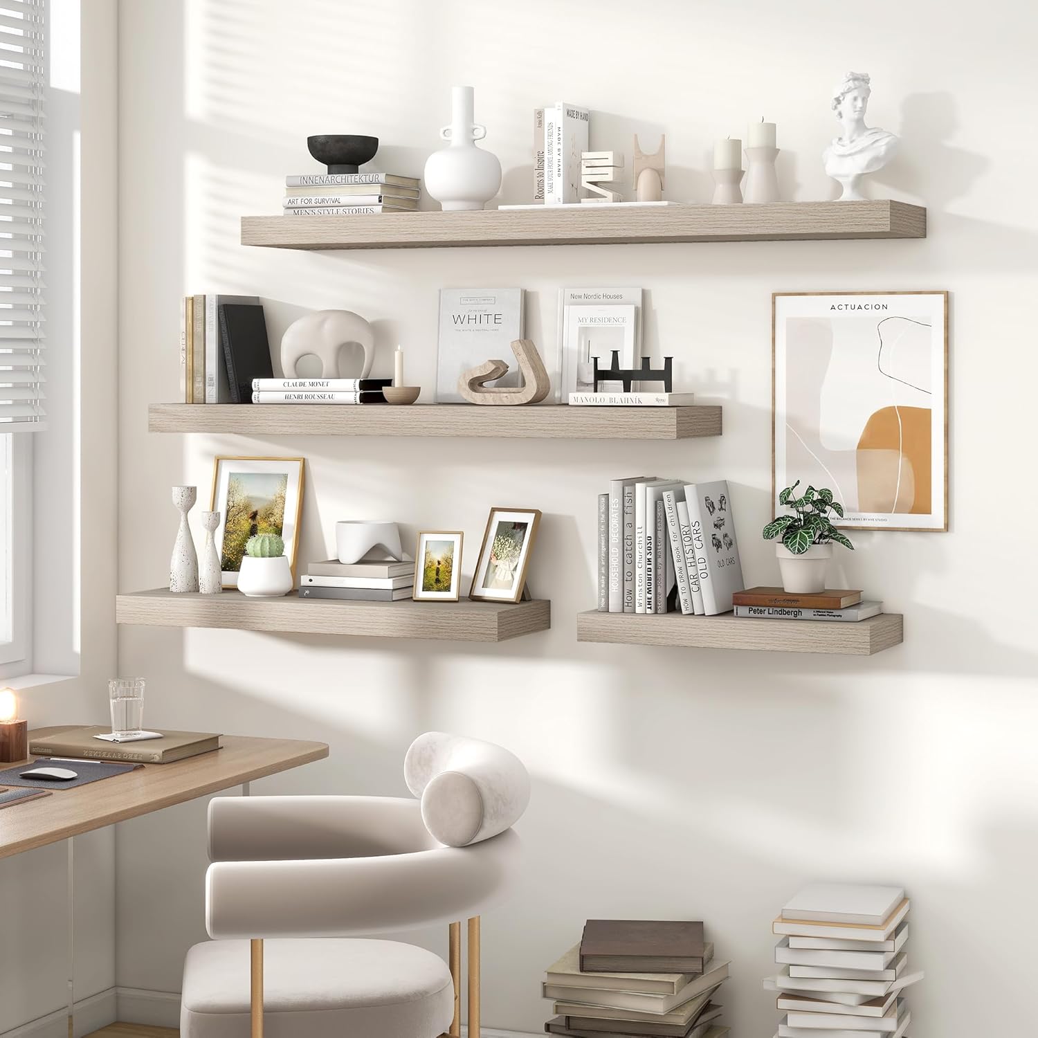 Heimlove 48" Floating Shelves for Wall,10 Grey Deep Rustic Wood Display & Storage Wall Shelves with