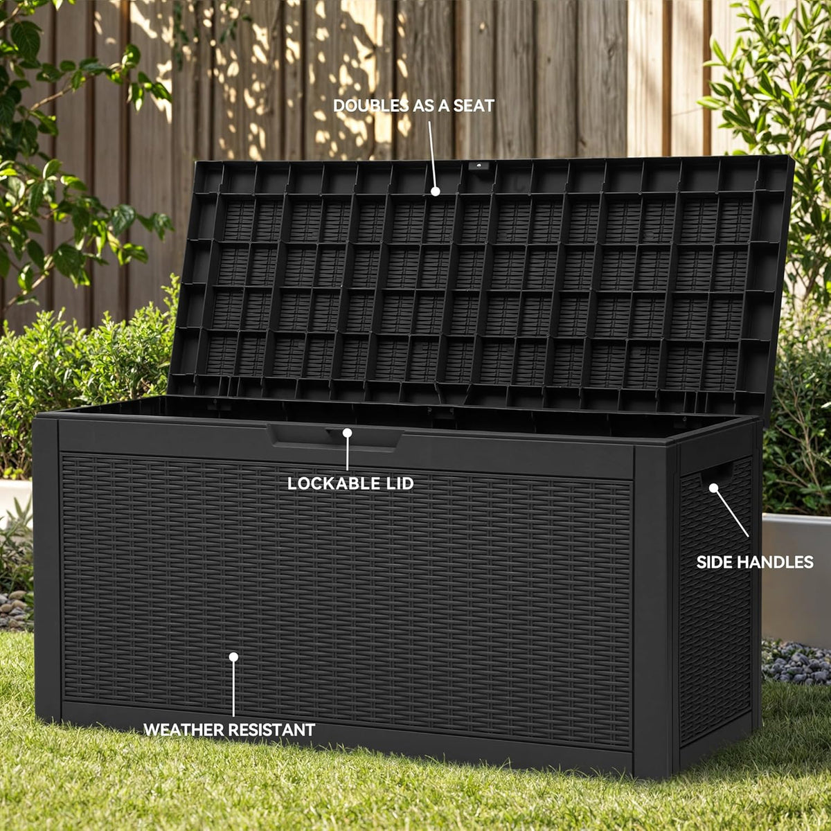 YITAHOME 60 Gallon Resin Deck Box, Weather Resistant Outdoor Rattan Storage Box, Lockable Indoor