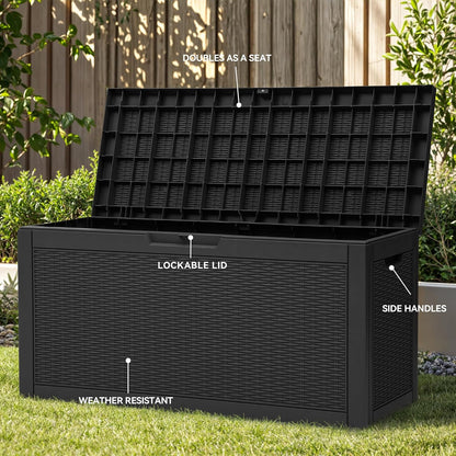YITAHOME 60 Gallon Resin Deck Box, Weather Resistant Outdoor Rattan Storage Box, Lockable Indoor